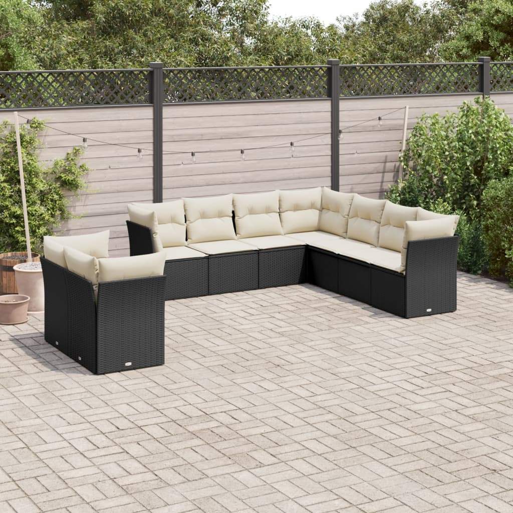 Set Divani da Giardino 9 pz con Cuscini Nero in Polyrattan - homemem39