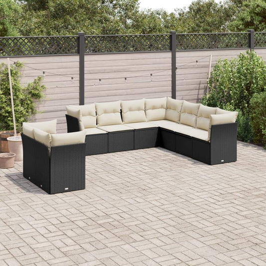 Set Divani da Giardino 9 pz con Cuscini Nero in Polyrattan - homemem39