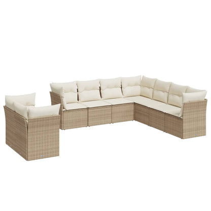 Set Divano da Giardino 9 pz con Cuscini Beige in Polyrattan | homemem39