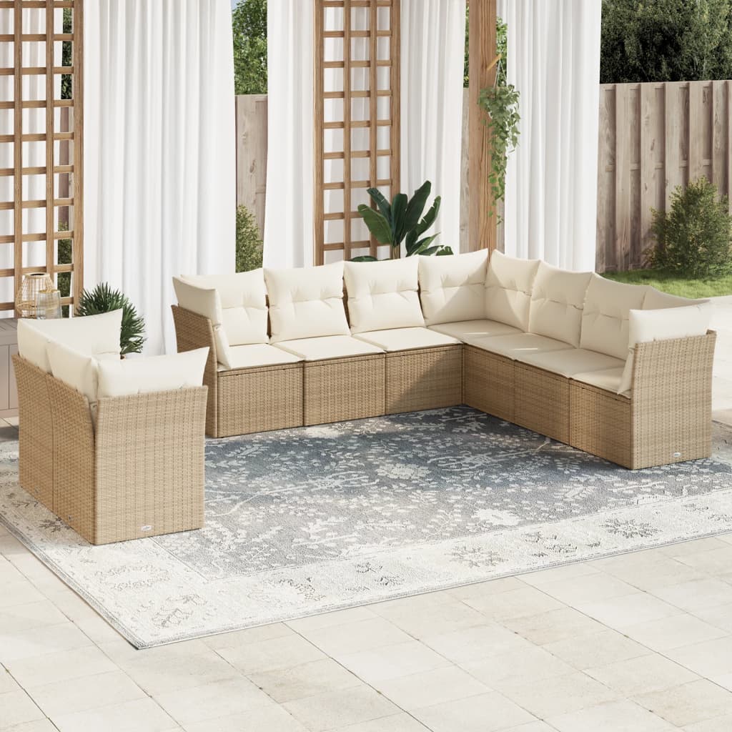 Set Divano da Giardino 9 pz con Cuscini Beige in Polyrattan | homemem39