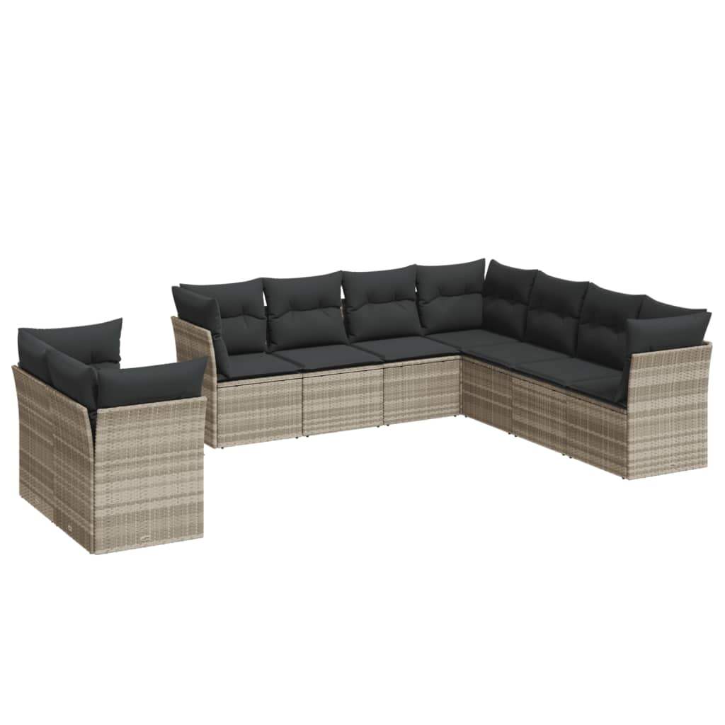 Set Divano da Giardino 9pz con Cuscini Grigio Chiaro Polyrattan - homemem39