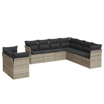 Set Divano da Giardino 9pz con Cuscini Grigio Chiaro Polyrattan - homemem39