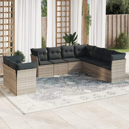 Set Divano da Giardino 9pz con Cuscini Grigio Chiaro Polyrattan - homemem39