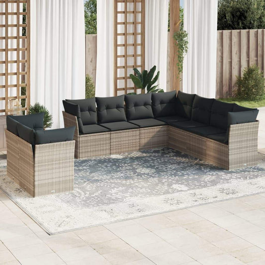 Set Divano da Giardino 9pz con Cuscini Grigio Chiaro Polyrattan - homemem39