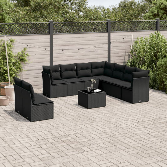Set Divani da Giardino 10pz con Cuscini in Polyrattan Nero | homemem39