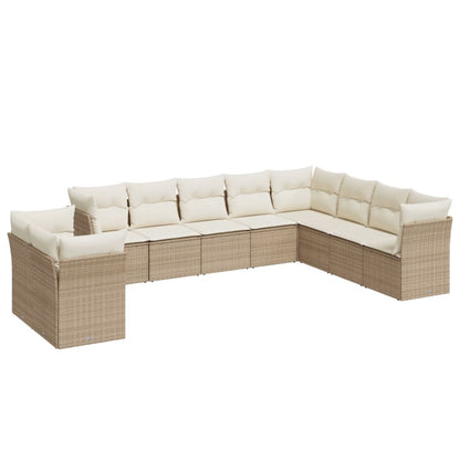 Set Divano da Giardino 10 pz con Cuscini Beige in Polyrattan | homemem39