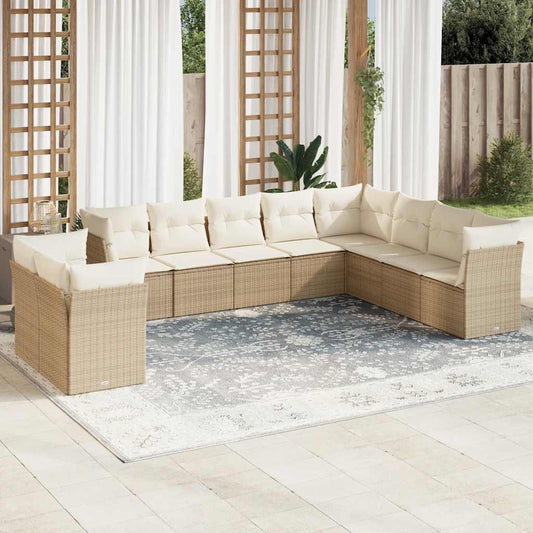 Set Divano da Giardino 10 pz con Cuscini Beige in Polyrattan | homemem39
