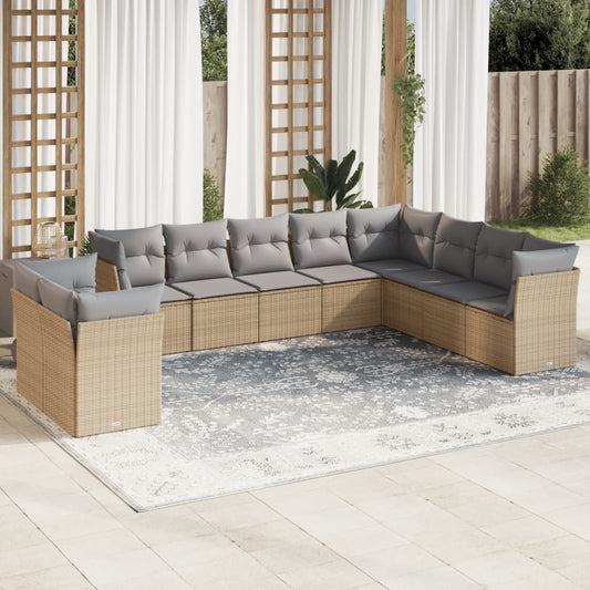 Set Divano da Giardino 10 pz con Cuscini Beige in Polyrattan | homemem39