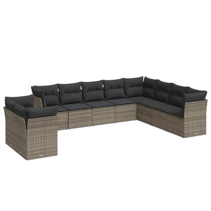 Set Divano da Giardino 10 pz con Cuscini Grigio in Polyrattan - homemem39