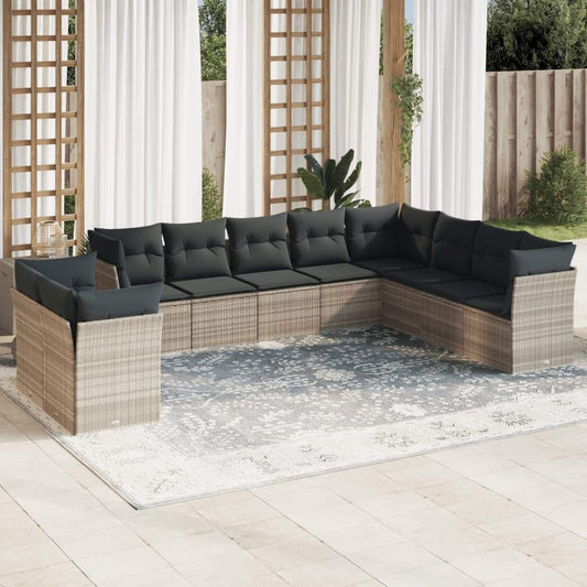 Set Divano Giardino 10 pz con Cuscini Grigio Chiaro Polyrattan - homemem39