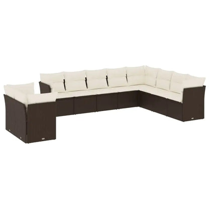 Set Divani da Giardino 10pz con Cuscini in Polyrattan Marrone - homemem39