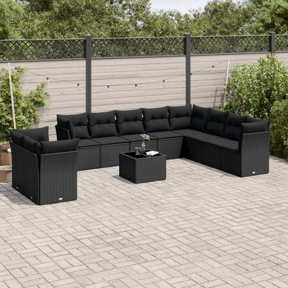 Set Divani da Giardino 11 pz con Cuscini in Polyrattan Nero - homemem39
