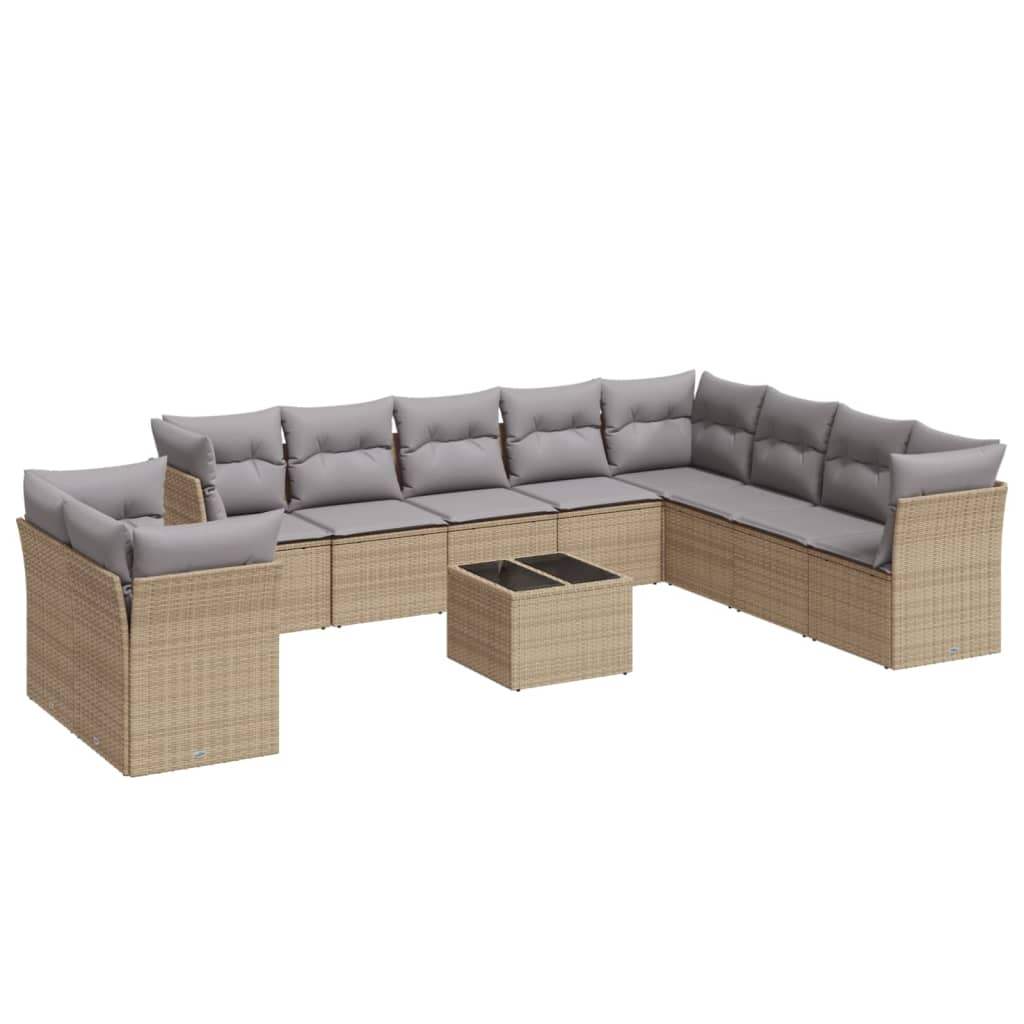 Set Divani da Giardino 11 pz con Cuscini Beige in Polyrattan - homemem39