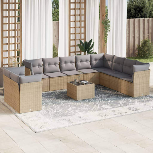 Set Divani da Giardino 11 pz con Cuscini Beige in Polyrattan - homemem39