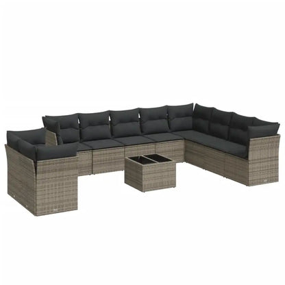 Set Divani da Giardino 11 pz con Cuscini in Polyrattan Grigio - homemem39