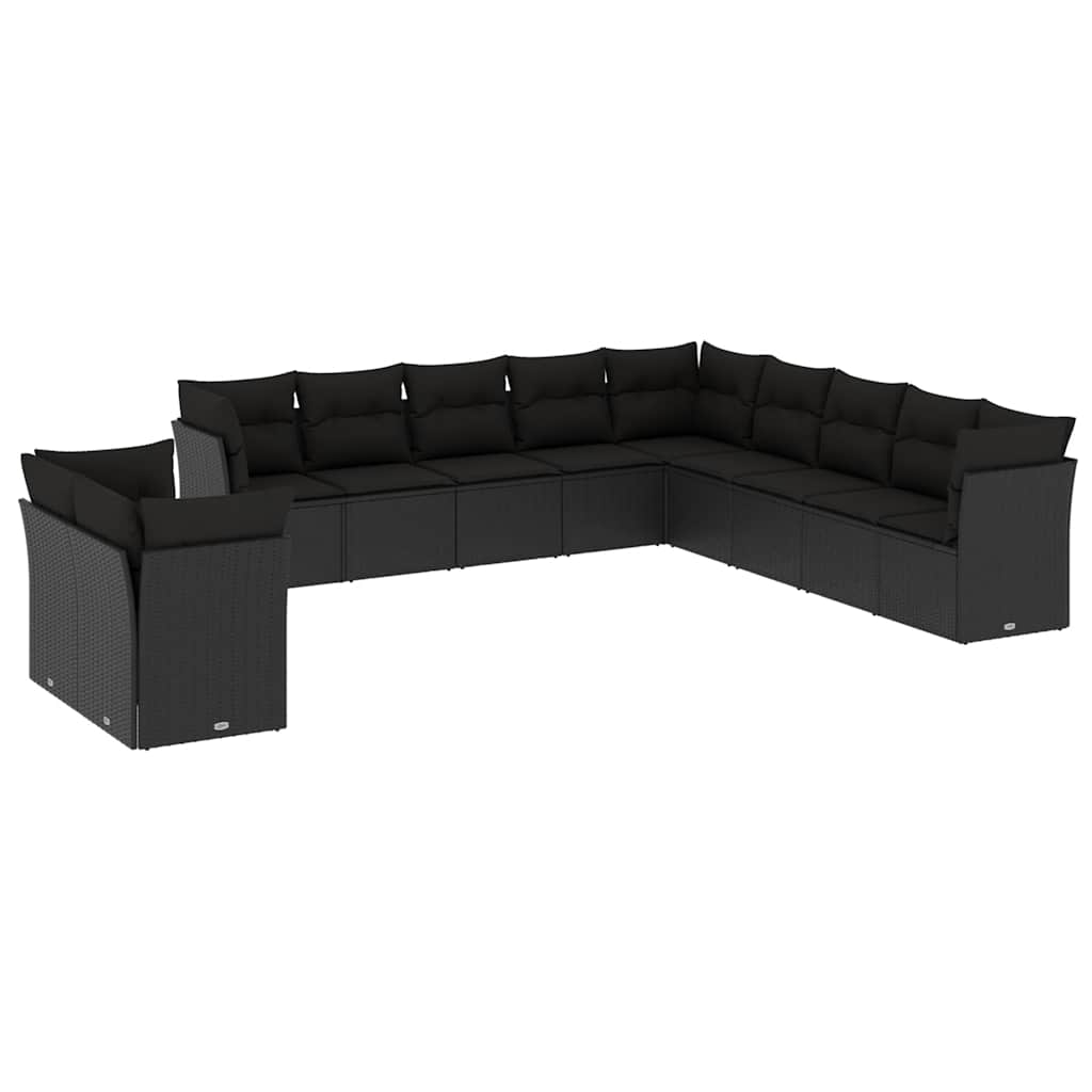 Set Divani da Giardino 11 pz con Cuscini in Polyrattan Nero | homemem39