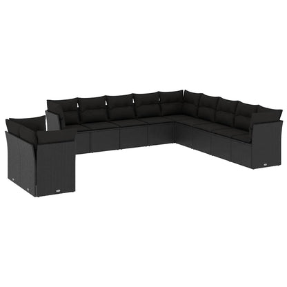 Set Divani da Giardino 11 pz con Cuscini in Polyrattan Nero | homemem39