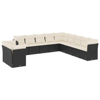 Set Divani da Giardino 11 pz con Cuscini in Polyrattan Nero | homemem39