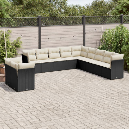 Set Divani da Giardino 11 pz con Cuscini in Polyrattan Nero | homemem39