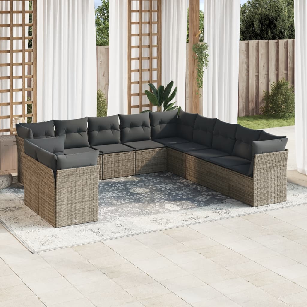 Set Divani da Giardino 11 pz con Cuscini in Polyrattan Grigio | homemem39