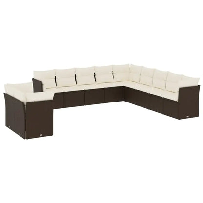 Set Divani da Giardino 11 pz con Cuscini Polyrattan Marrone - homemem39