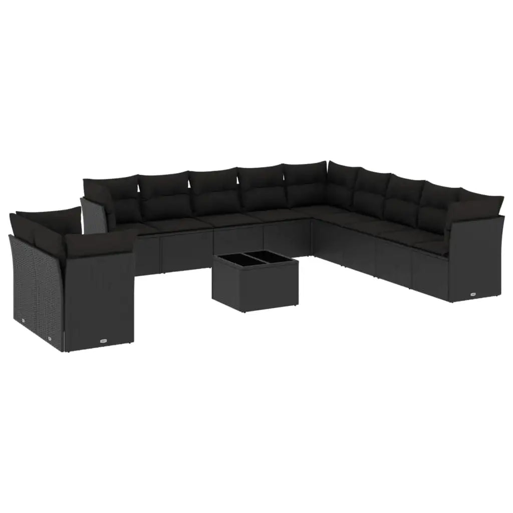Set Divani da Giardino 12 pz con Cuscini Nero in Polyrattan - homemem39