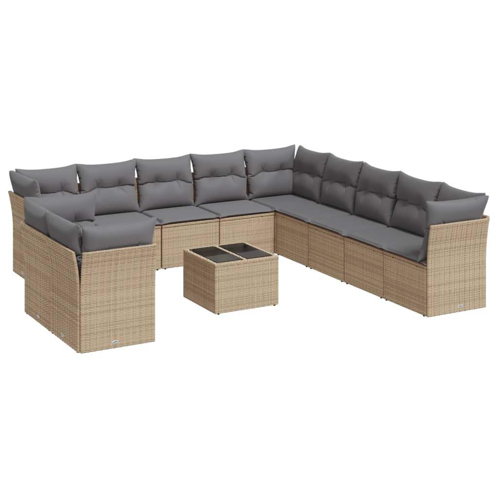 Set Divani da Giardino 12 pz con Cuscini Beige in Polyrattan - homemem39