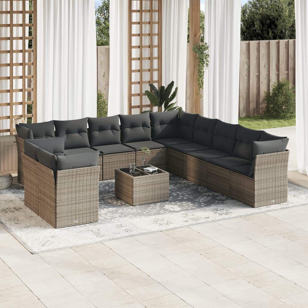 Set Divani da Giardino 12 pz con Cuscini Grigio in Polyrattan - homemem39