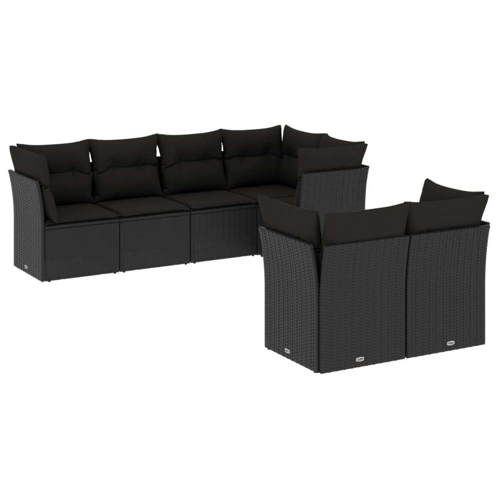 Set Divani da Giardino con Cuscini 7pz Nero Polyrattan | homemem39