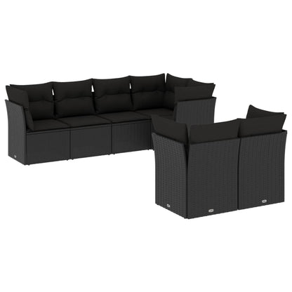 Set Divani da Giardino con Cuscini 7pz Nero Polyrattan | homemem39