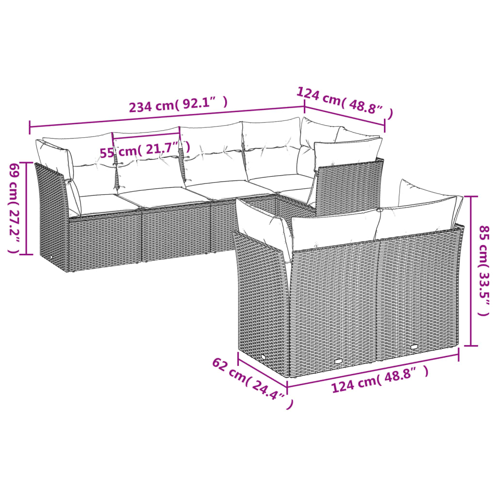 Set Divani da Giardino con Cuscini 7pz Nero Polyrattan | homemem39