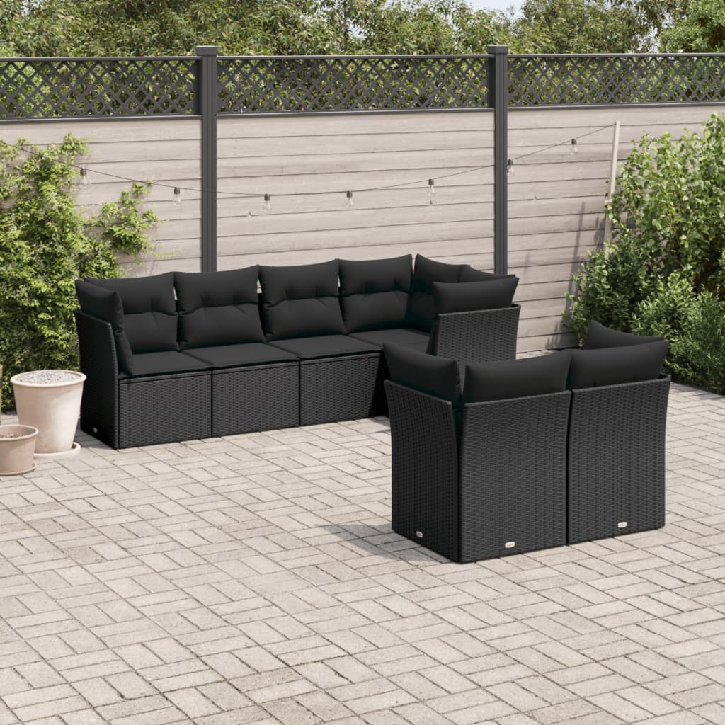 Set Divani da Giardino con Cuscini 7pz Nero Polyrattan | homemem39