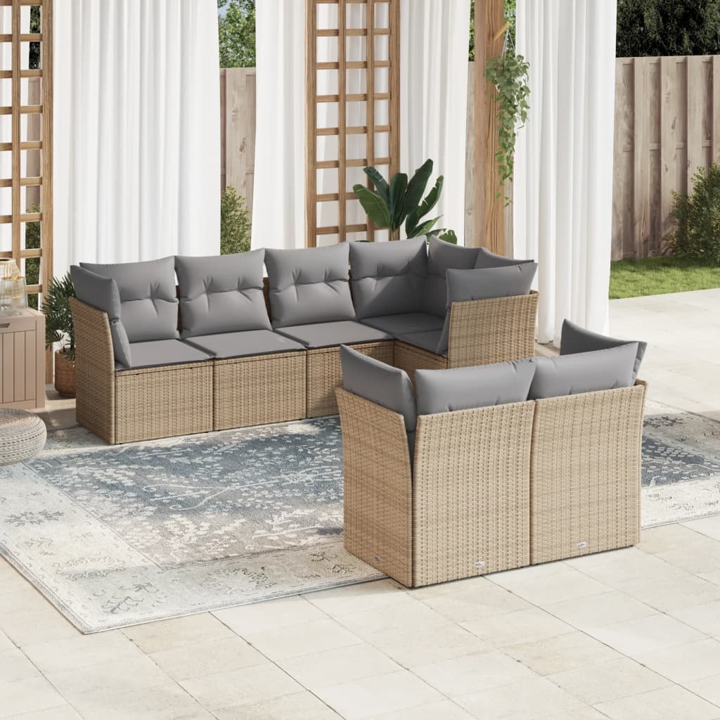 Set Divani da Giardino 7 pz con Cuscini Beige in Polyrattan | homemem39