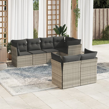 Set Divani da Giardino 7pz con Cuscini Grigio Chiaro Polyrattan
