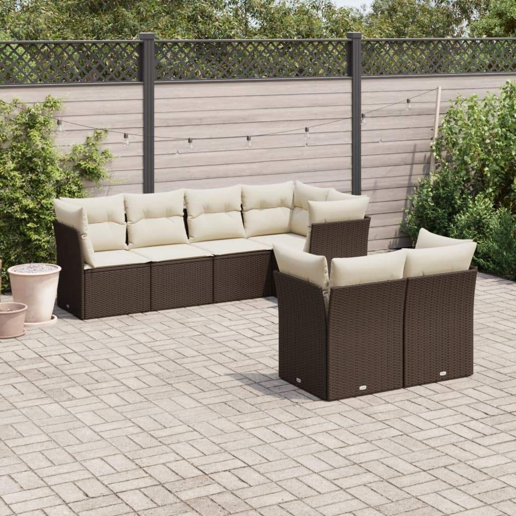Set Divani da Giardino 7 pz con Cuscini Marrone in Polyrattan - homemem39