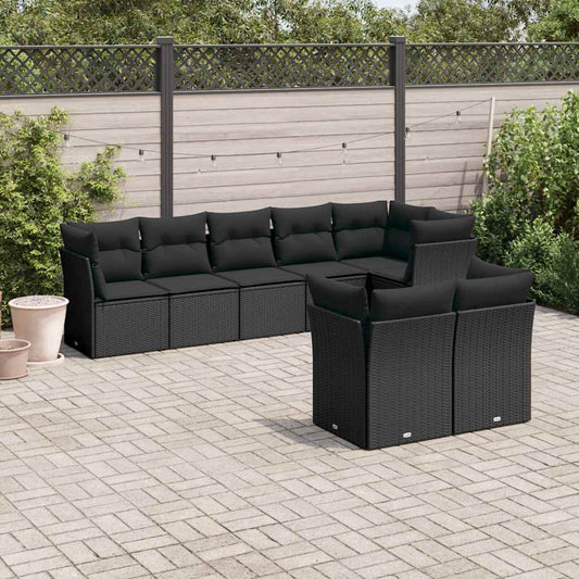 Set Divani da Giardino con Cuscini 8 pz Nero in Polyrattan | homemem39