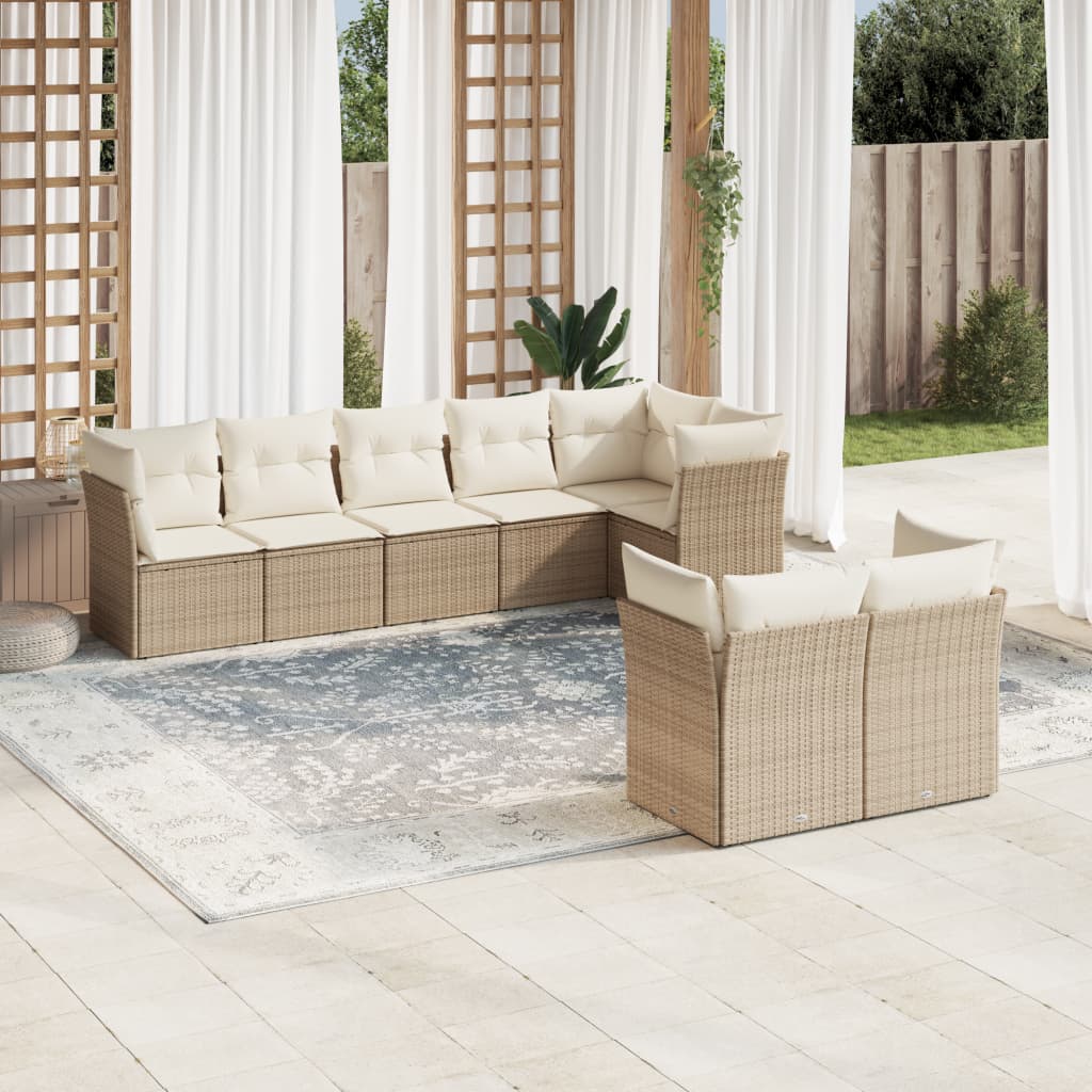 Set Divano da Giardino 8 pz con Cuscini Beige in Polyrattan | homemem39