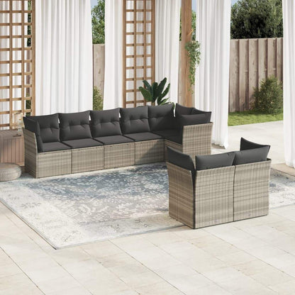 Set Divano da Giardino 8pz con Cuscini Grigio Chiaro Polyrattan - homemem39