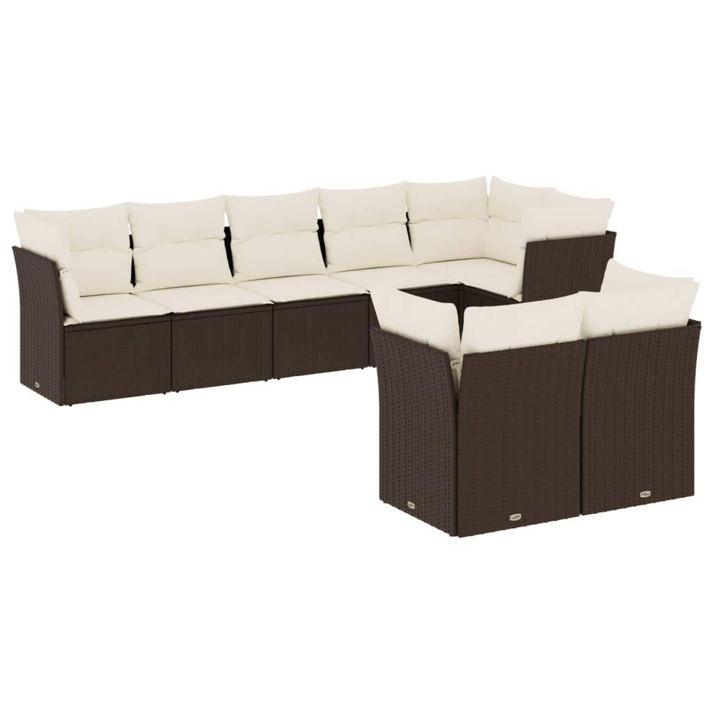 Set Divani da Giardino 8 pz con Cuscini Marrone in Polyrattan - homemem39