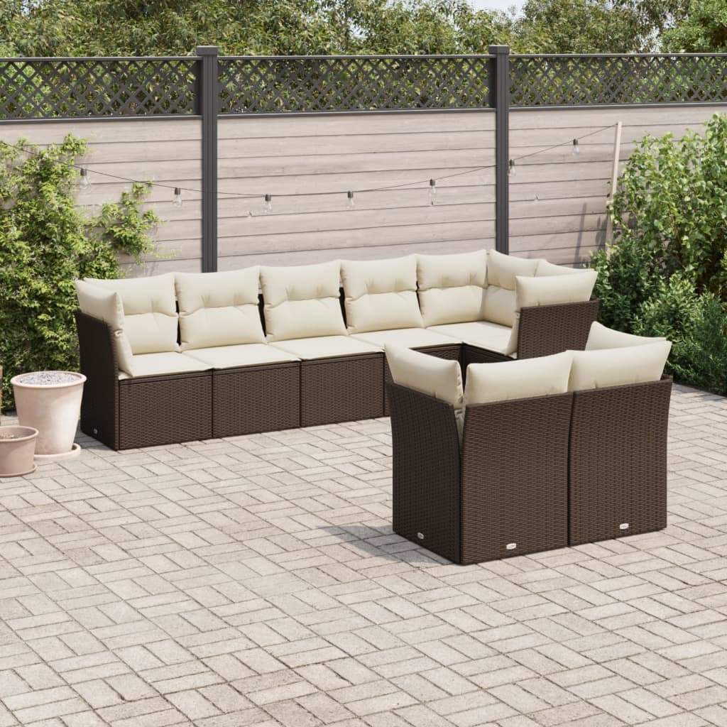 Set Divani da Giardino 8 pz con Cuscini Marrone in Polyrattan - homemem39