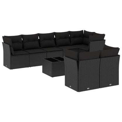 Set Divani da Giardino 9 pz con Cuscini Nero in Polyrattan | homemem39