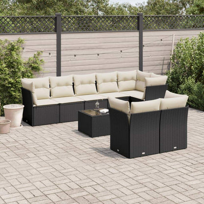 Set Divani da Giardino 9 pz con Cuscini Nero in Polyrattan - homemem39