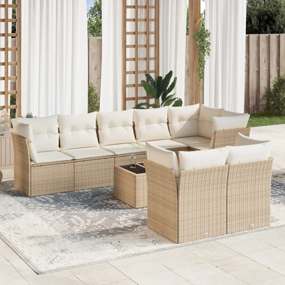 Set Divano da Giardino 9 pz con Cuscini Beige in Polyrattan | homemem39