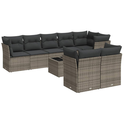 Set Divano da Giardino 9 pz con Cuscini Grigio in Polyrattan