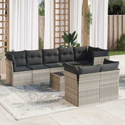 Set Divano da Giardino 9pz con Cuscini Grigio Chiaro Polyrattan - homemem39
