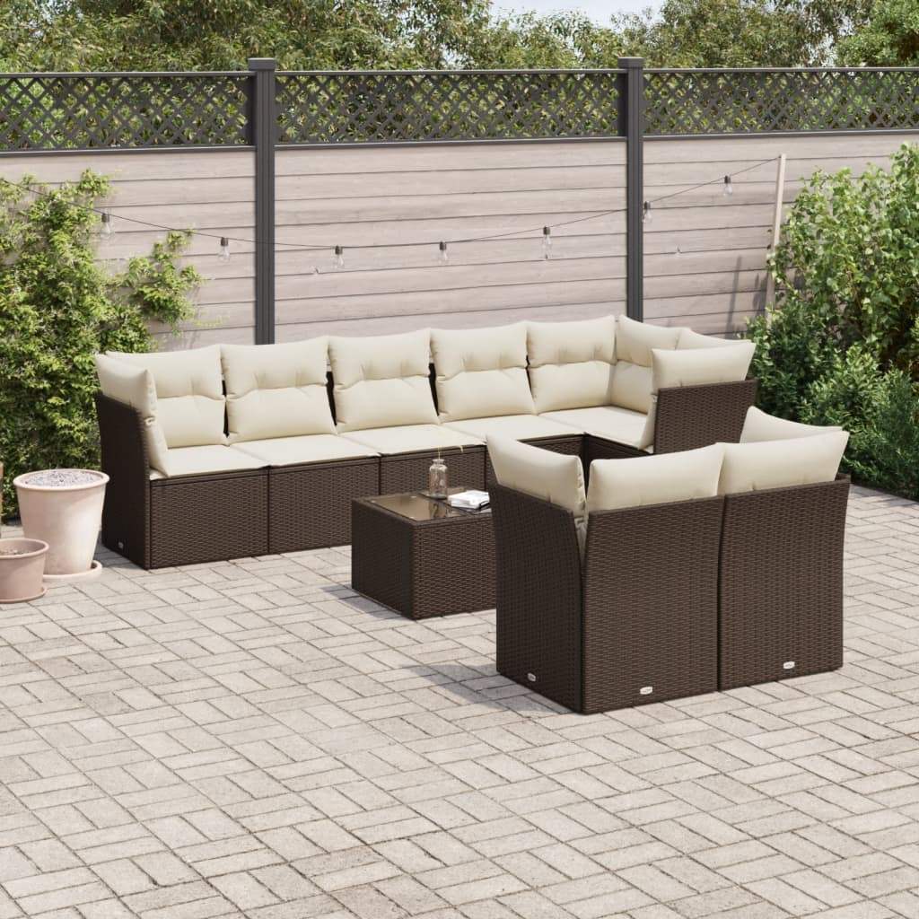 Set Divani da Giardino 9pz con Cuscini Marrone in Polyrattan - homemem39