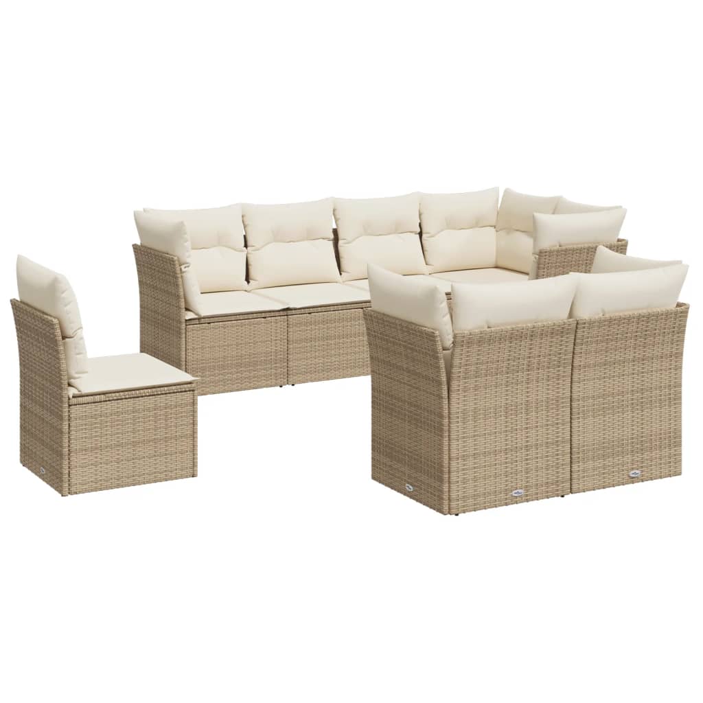 Set Divano da Giardino 8 pz con Cuscini Beige in Polyrattan | homemem39