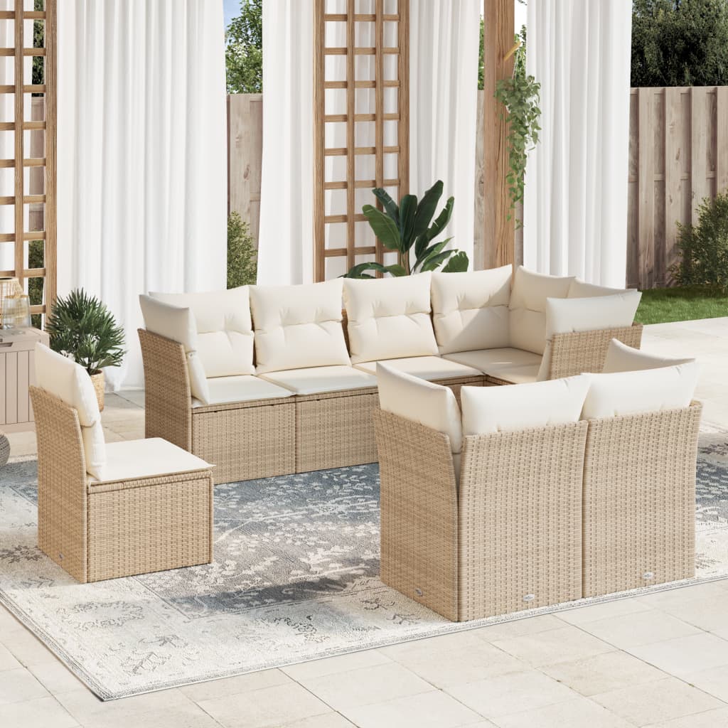Set Divano da Giardino 8 pz con Cuscini Beige in Polyrattan | homemem39