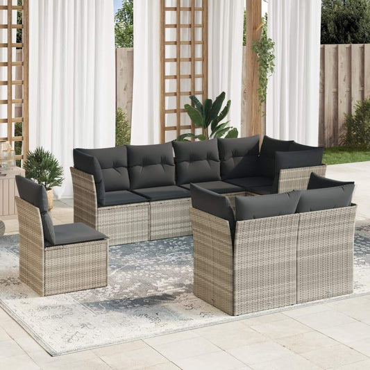 Set Divano da Giardino 8pz con Cuscini Grigio Chiaro Polyrattan - homemem39