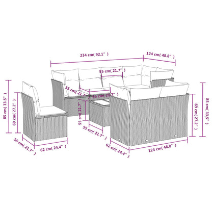 Set Divano da Giardino 9 pz con Cuscini Beige in Polyrattan | homemem39
